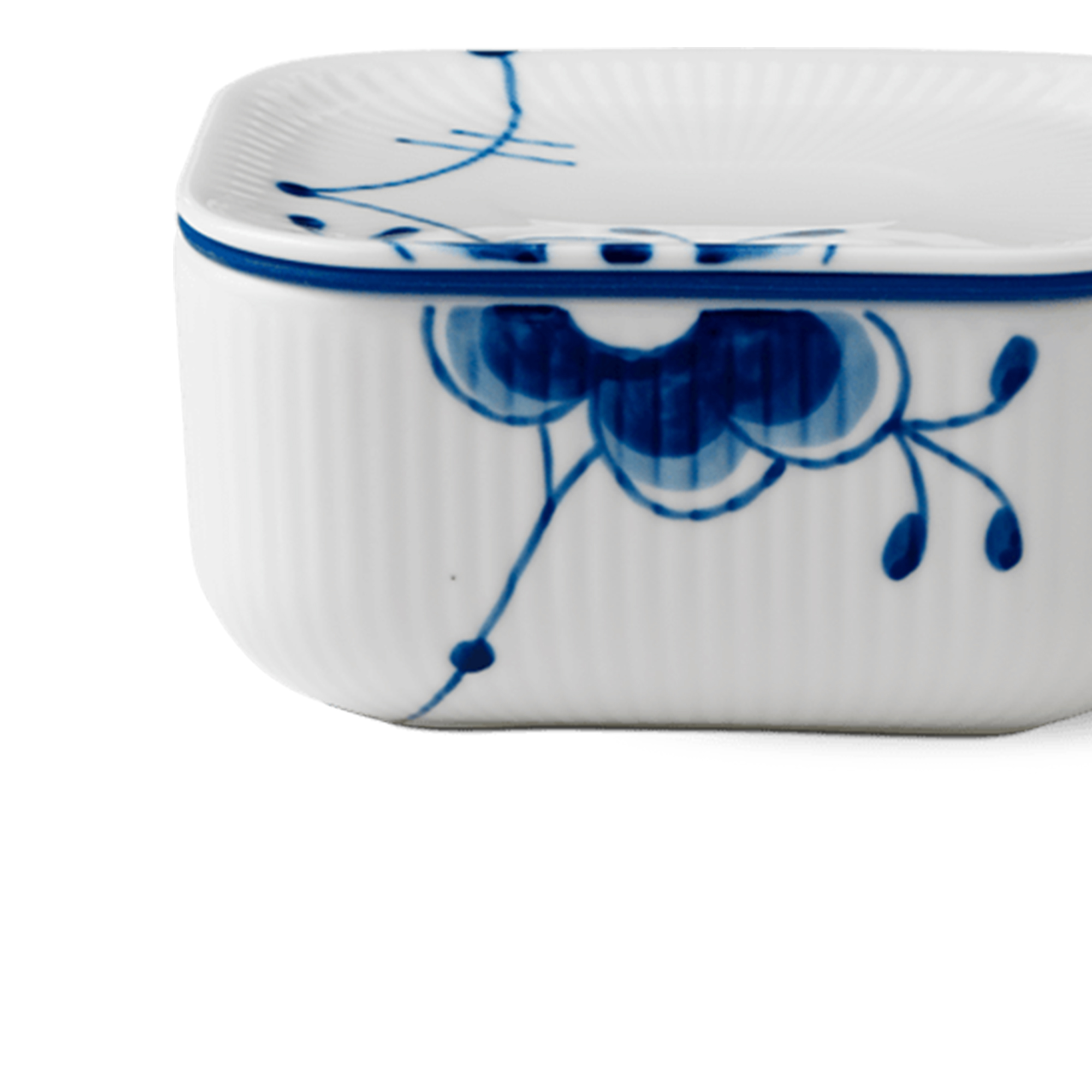 Zoom billed af Blå Mega Riflet Smørskål med låg 6,8 cm